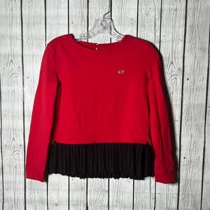 Vineyard Vines Girls Size Large (14) Red and Black Top Shirt Ruffle Hem